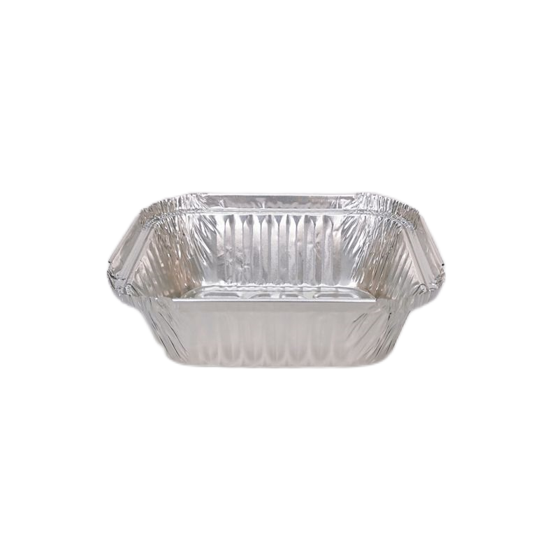 Bandeja rectangular pequeña de papel de aluminio de 450 ml con tapa