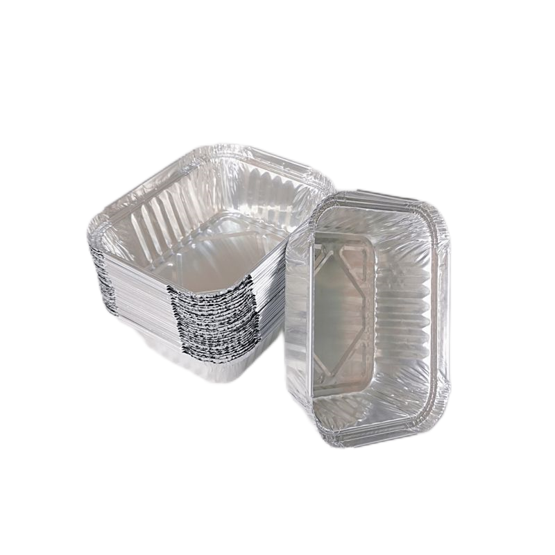 Bandeja rectangular pequeña de papel de aluminio de 450 ml con tapa