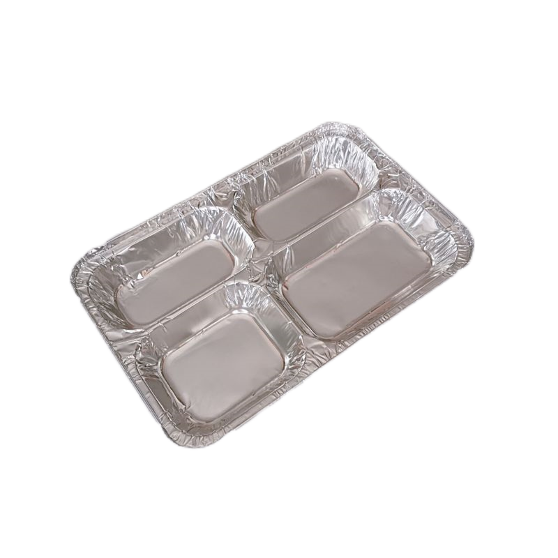 Cacerola rectangular de papel de aluminio de calidad alimentaria de cuatro rejillas de 820 ml