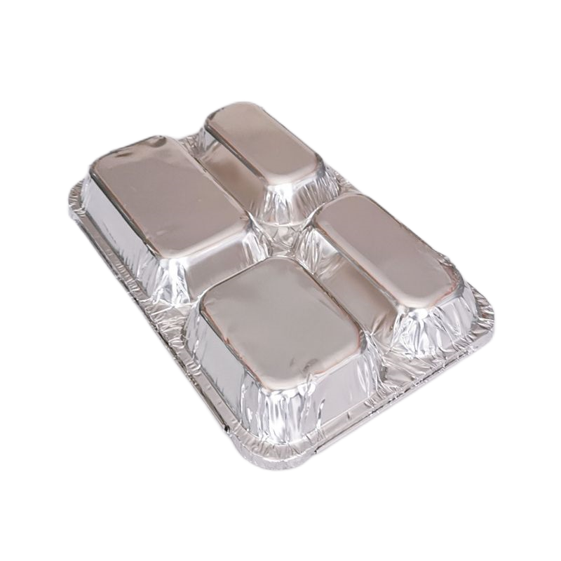 Cacerola rectangular de papel de aluminio de calidad alimentaria de cuatro rejillas de 820 ml