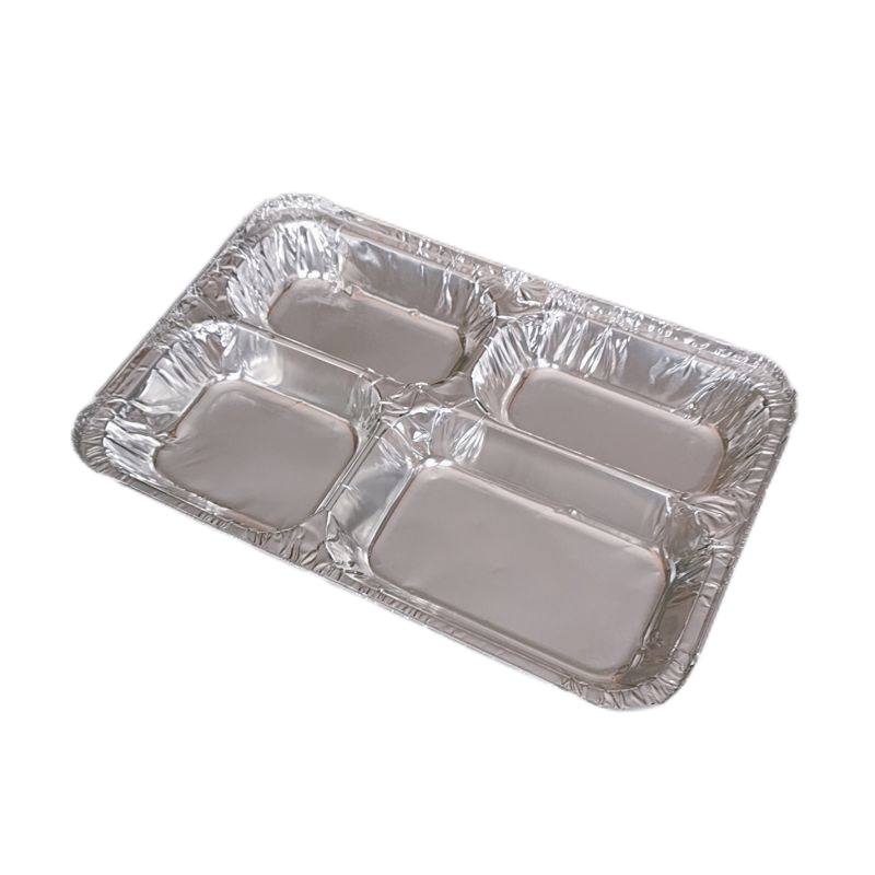 Cacerola rectangular de papel de aluminio de calidad alimentaria de cuatro rejillas de 820 ml