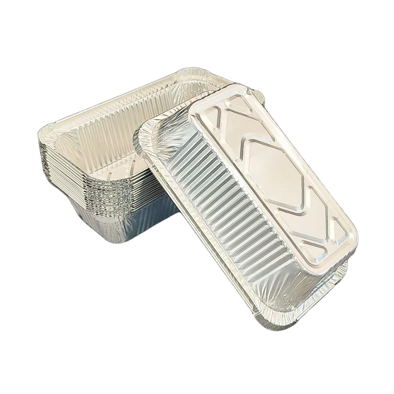 Vajilla de aluminio rectangular de 850 ml con tapa de papel
