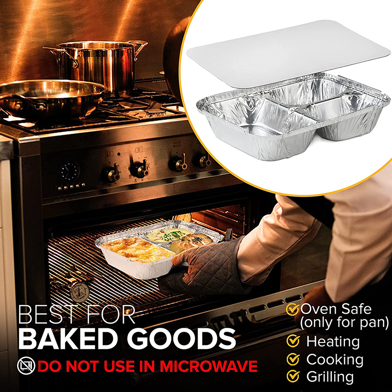 Bandeja de papel de aluminio desechable rectangular de 3 compartimentos