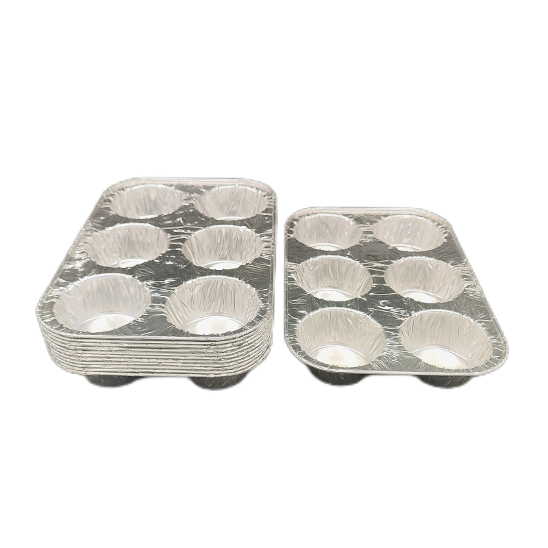 Bandeja para pastel de muffins, molde para tarta de huevo, papel de aluminio, 6 compartimentos